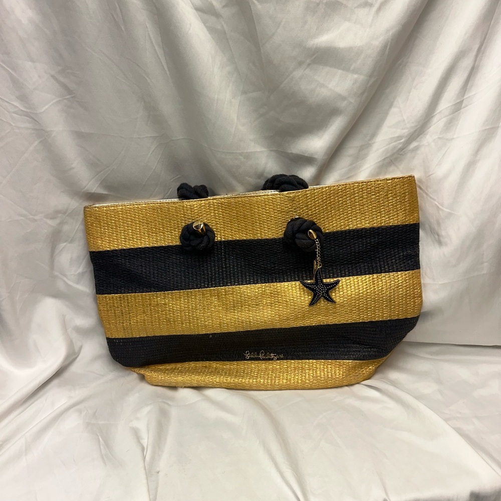 Lilly Pulitzer Gold and Black Striped beach Tote Bag